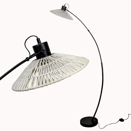 Osasy Lampe sur Pied Arc Style Naturel, Rattan Lampdadaire, Hauteur 165 cm, Rotation 360°, Lampadaires pour Salon et Bureau