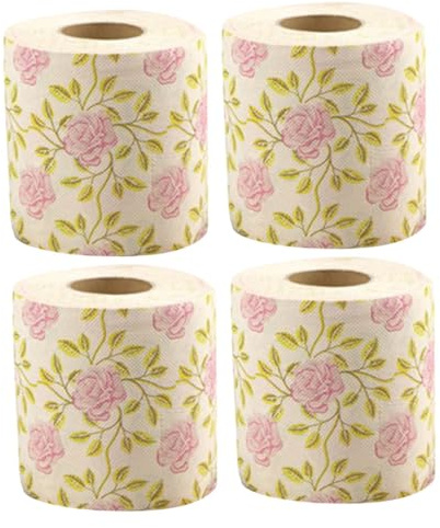 KOMBIUDA Cute Rose Pattern Toilet Paper Rolls 4 Pack Bamboo Pulp Decorative Bathroom Accessory