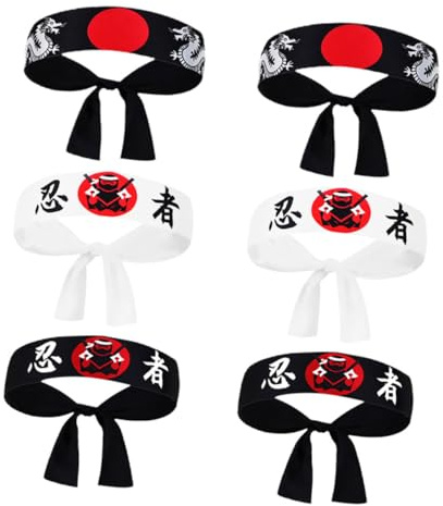HOMOBABE Set 6 Fasce per Chioma Giapponesi Samurai in Poliestere, Fasce Ninja per Karate e Costume da Chef, Design Robusto e Versatile per Accessori Tradizionali