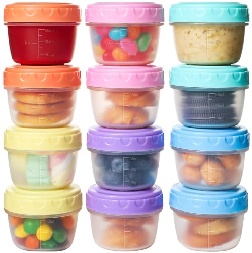 Surflyee 12 Pezzi Contenitori Ermetici per Alimenti Piccoli, 50ML Riutilizzabili Contenitori per Alimenti Plastica Piccoli, Contenitori per Salsa, Condimenti, Adatto al Forno a Microonde e al Frigo