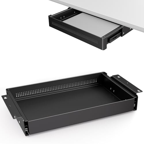 Tiroir de Rangement sous Bureau 400mm de large-Organisateur Coulissant Fluide pour Bureau Assis-Debout et Bureau à Domicile,Charge Max. 8 kg,Glisse Silencieuse,Noir