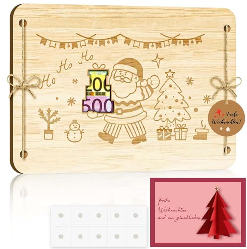 Emballage cadeau de Noël en bois, carte de Noël premium avec carte de vœux, cadeaux durables pour bons d'achat, idée cadeau de Noël pour la famille, les amis (B)