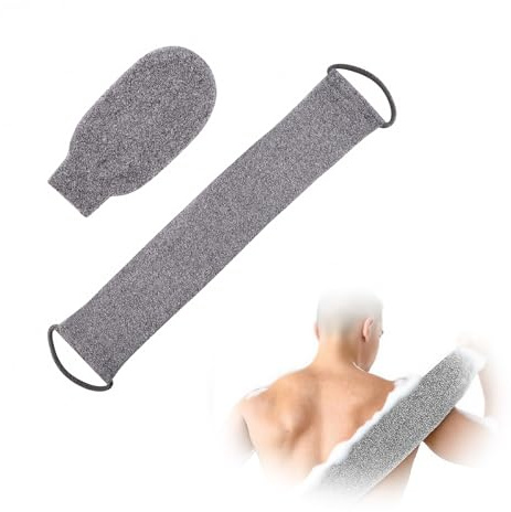 2 PCS Gant Exfoliant Corps et Sangle Lave Dos en Fibres de Bambou Naturelles, Gant de Crin Douche pour Exfoliation Complète, Massage Relaxant et Peau Douce, Accessoires de Bain et Gommage