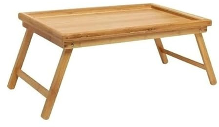 Bandeja Mesa para Cama Desayuno de Madera bambú, Doble función, Patas desplegables, Borde Alto. 50X30X22cm