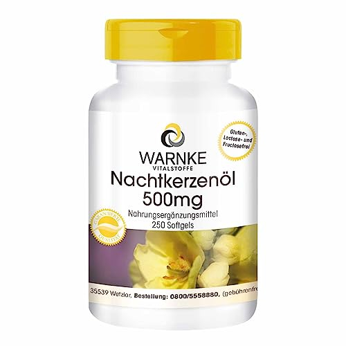Nachtkerzenöl 500mg - 250 Softgel - Kaltgepresst - Linolsäure - Gamma-Linolensäure - natürliches Vitamin E - Großpackung | Warnke Vitalstoffe - Deutsche Apothekenqualität