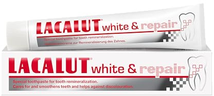 LACALUT WHITE & REPAIR ZAHNCREME, 75ml Zahnpasta zum Aufhellen der Zähne, Straffung und Festigung des Zahnfleischs, Zahncreme für weiße Zähne, 1 x 75ml