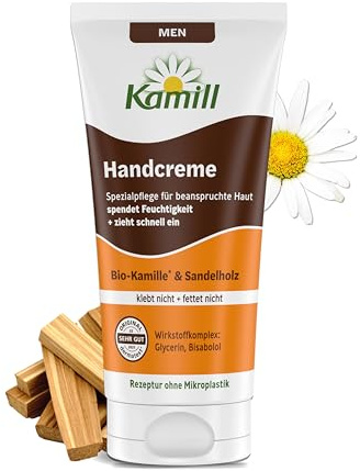 Kamill Handcreme Men 75ml – vegane Creme – Hand- & Nagelpflege mit Bio-Kamille und Sandelholz in Reisegröße – beruhigend & feuchtigkeitsspendend