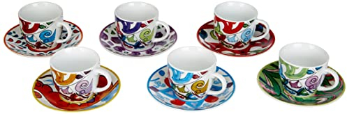 Excelsa Lisbona Lot de 6 tasses à café avec soucoupe, porcelaine, multicolore