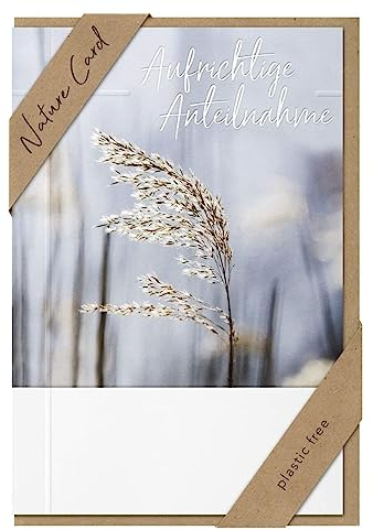 bsb - Trauerkarte mit liebevollem Motiv - Nature Card - Nachhaltige Trauerkarten - Beileidskarten mit Umschlag - Danksagungskarten Trauer - Karten zur Trauer 11,5 x 17 cm - Ähren Motiv