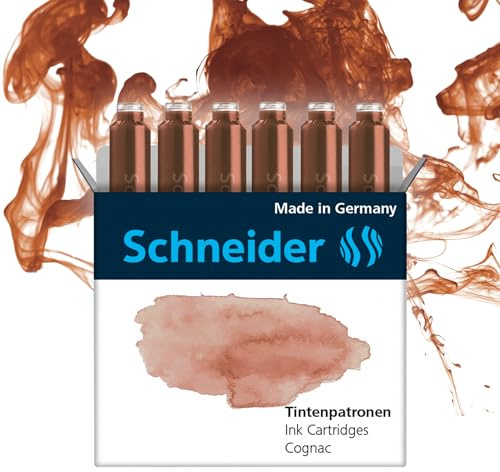 Schneider Ink Cartridge Pastel, Standard Format, Ball Closure, Refill for Fountain and Cartridge Rollerball Pens, Cognac Ink, Box of 6 Cartridges (166107)
