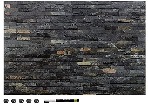 Navaris Tablero magnético de Notas - Pizarra magnética con Marcador y 5 imanes - Tablón de anuncios de 60 x 40 cm - Diseño de Ladrillos rústicos
