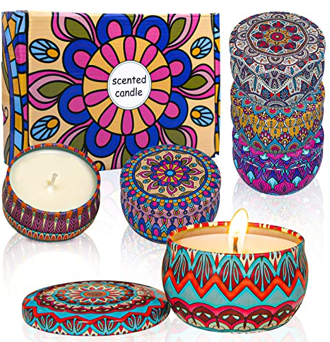 Aromatherapie-Geschenkset mit Duftkerzen: 6er-Pack Rose Lavendel Vanille Freesie Zitrone Gardenie natürliches Sojawachs, Kerze für die Reise Duft entspannend Stressabbau Zuhause Geschenk für Frauen