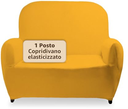 SONIT Copridivano Elasticizzato per Divano con Braccioli Fodera Protettiva Universale in Tessuto Jacquard Vestibilità Aderente Made in Italy [1 Posto,Senape]
