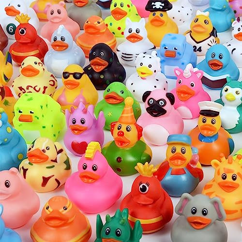 24 Pack Rubber Ducks in Bulk,Assorted 2 Inch Cute Rubber Duck Toys in 24 Varieties for Kids Pool Activity,Mini Floater Duck for Baby Shower,Baby Bath Accessories
