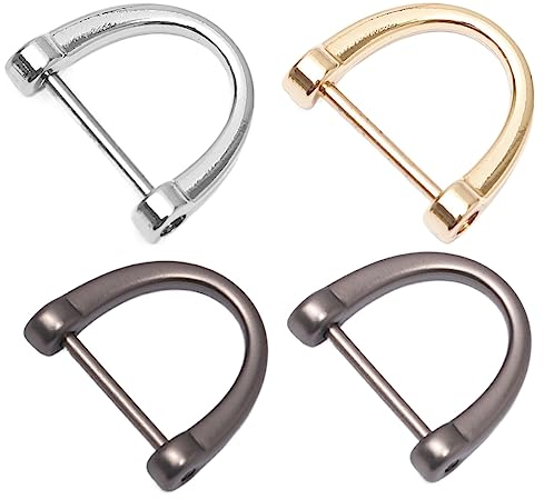 PLABBDPL 8 Pcs D Metallo Fibbia Zaino ad Anello,Fibbia a Ferro di Cavallo,Anelli a D in Metallo,Anelli per Borse con Vite Rimovibile,per Borse Accessori Fai da Te Portachiavi(4 colori)