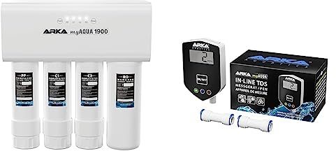 ARKA myAQUA® 1900 | Umkehrosmoseanlage & ARKA myAQUA® Inline TDS-Messgerät | Misst dauerhaft den TDS Wert von Wasser | 1/4 Zoll Anschlüsse | Kompakt & präziese