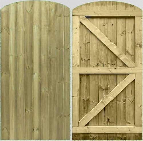 Wooden Featheredge Dome Garden Gate Pedestrian Gate Wooden Pressure Treated 6ft 180cm, (180cm High x 75cm Wide x 6cm Deep)