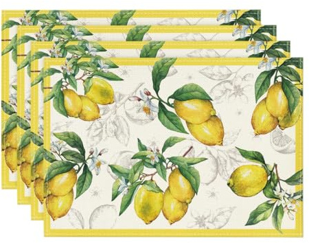 Artoid Mode Lot de 4 sets de table, lavables, motif citrons, pour banquet d’été, cuisine, décoration de fête, 30 x 45 cm