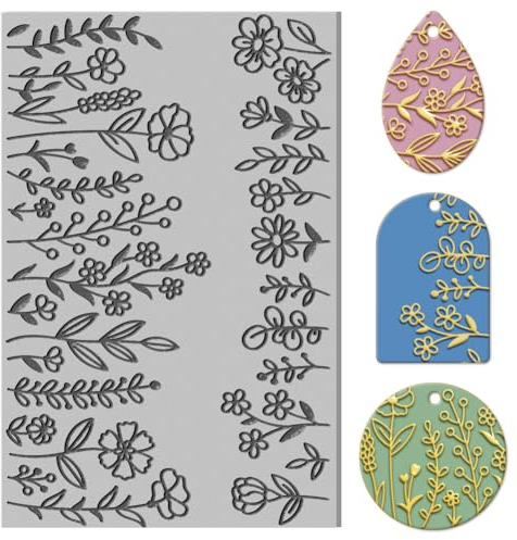 CHGCRAFT Flower Clay Texture Mat Clay Plant Modeling Pattern Pad Texture Sheets for Polymer Clays Making Earrings Jewelry, 4x2.6inch
