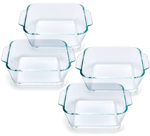 Small Casserole Dishes 4 Pack, 5 Inch Glass Square Baking Dish Individual Portion Baking Pan for Oven Microwave Air Fryer Square Egg, Clear Prep Bowls with Handle
