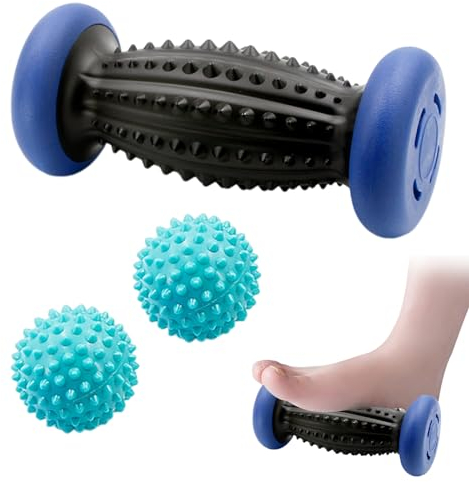 Vueinrg Rullo Massaggio Piedi + 2 Pallina, Massaggiatore per Piedi, Fascite Plantare, Recupero Muscolare (Viola)