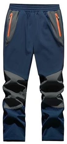 Willit Kids Snow Pants Boys Fleece lined Softshell Ski Trousers Thermal Waterproof Hiking Pants with Pockets Navy XL