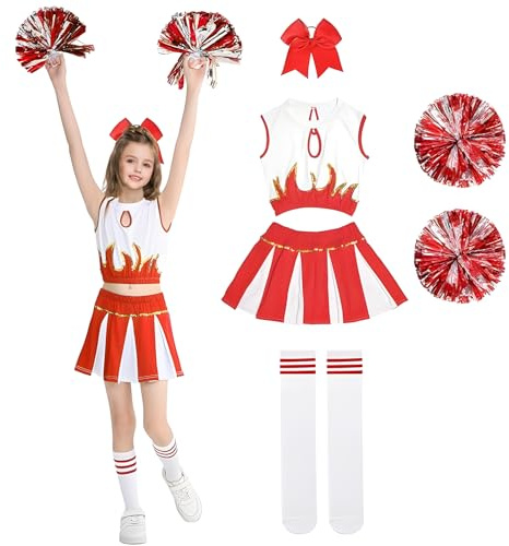 Disfraz de Animadora para Niña Carnevale: Disfraces Cheerleader Niño con Pompones Calcetines y Accesorios Del Cabello para Halloween Carnevale Cosplay Fiesta Traje (150(10-11 años))