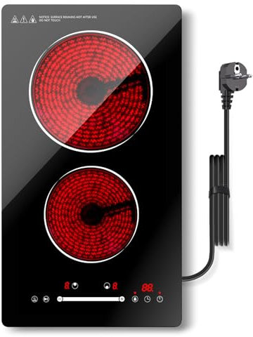 Argyolas Placa de cocina eléctrica de dos fuegos por infrarrojos para cocinar, placa de cocción de 3000 W Domino para insertar, estufa de dos elementos calefactores, cocina incorporada a 230 V
