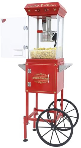 Popcornmaschine mit Wagen 8 OZ Kessel Popcornmaschine Groß,Entnehmbarer Topf Popcornmaker Retro Popcornmaschines,3 Schaufeln Kino-Stil Restaurant profi popcornmaschinen
