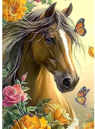 CEOVR Cavalli Diamond Painting Kit 30x40cm DIY Diamante Kits,Set di Pittura a Diamante Cavalli e Fiori