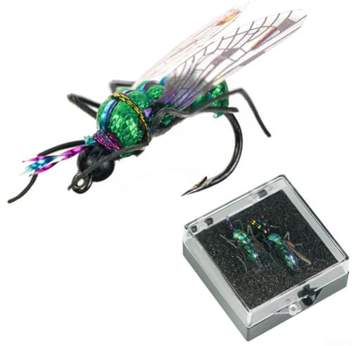 Leurre de pêche à la mouche, lot de 2 appâts imitation insectes pour truite, perche, gris, design réaliste, haute précision de simulation, pêcheurs et amateurs de plein air (1-4 L)