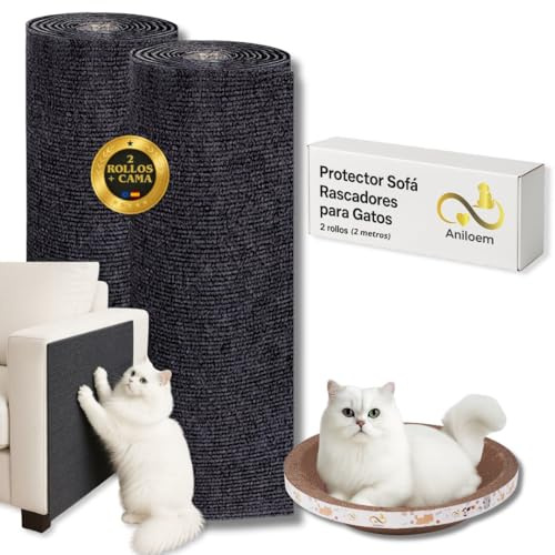 ANILOEM Rascador Sofa Gatos (2 Rollos) + Rascador para Gatos Cama Cartón | Material Resistente y Ajustable | Protege Muebles y Paredes | Adhesivo Fuerte (Alfombra de 2 Metros)