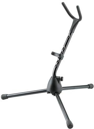 K&M 14315 Sopran-Saxophonständer Schwarz - 48,5 cm Höhe - Glasfaserverstärkter Sockel, biegsame Aufnahme, klappbare Füße