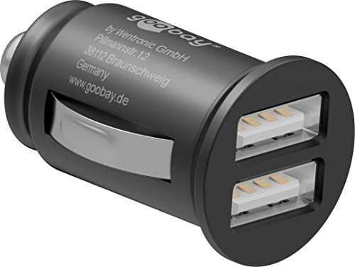 goobay USB Auto Ladegerät, 2-Port Kfz Ladeadapter für den Zigarettenanzünder, 12W 2.4A Dual USB Charger für iPhone und Samsung, 12V/24V - 44177