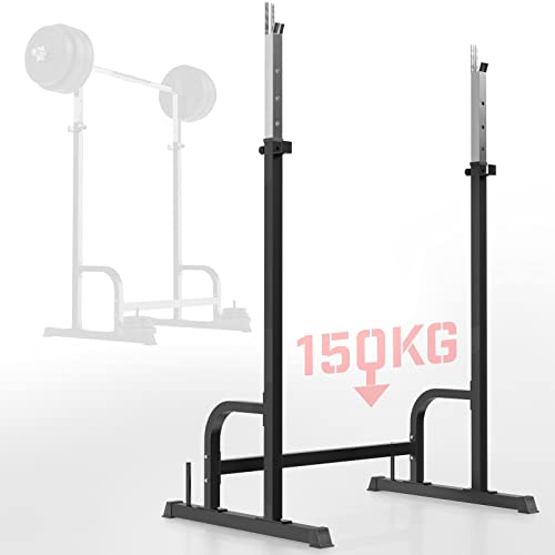 Physionics® Kniebeugenständer - Höhenverstellbar, bis 150 kg, rutschfeste Beine, für Langhantel, Bankdrücken, Fitnessstudio, Zuhause - Squat Rack, Hantelständer, Langhantelständer, Langhantelablage