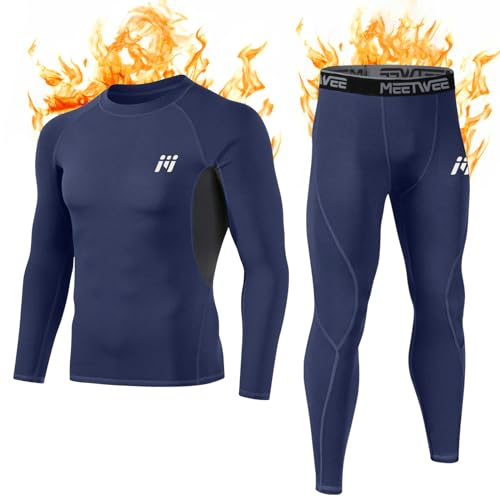 MEETWEE Conjuntos térmicos Hombre, Manga Larga Camiseta Térmica Pantalones Largos Base Layer Thermo Function Ropa Deportiva de Invierno para Running Ciclismo Esquí