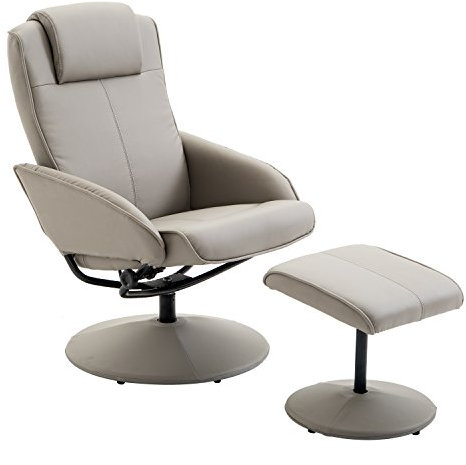 HOMCOM Sillón Reclinable con Reposapiés Sillón de Salón Giratorio con Tapizado en PU y Estructura de Acero Carga 120 kg Butaca para Dormitorio Sala de Estar Gris