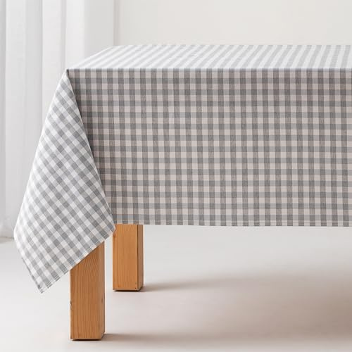 GAMUSI Mantel Antimanchas Tacto Tela Rectangular Cuadro Vichy, algodón Impermeable, 140x180 cm Color Gris Claro