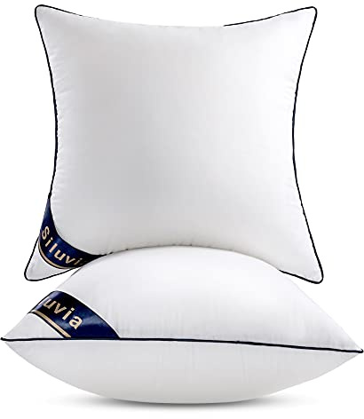 Siluvia 18x18 Pillow Inserts Set of 2 Decorative Square Throw 18 Pillows with 100% Cotton Cover for Sofa, Couch, and Bed - White