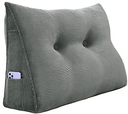 Johnear Keilkissen Lesekissen für Bett und Sofa Lehnenkissen, Rückenkissen Kopfteil Bett Rückenlehne Großes Dreieckiges Lendenkissen （Grau, 80cm）