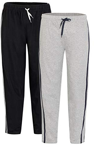 Mens 2 Pack Pyjama Bottoms Loungewear Night Pants with Pockets (M,Black/Grey)