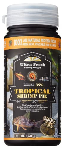 Ultra Fresh Bottom Feeder Fish Food, Sword Prawns, Natural Protein, Balanced Diet, for Catfish, Corydoras, Loaches, Tropical Shrimp Pie 58g