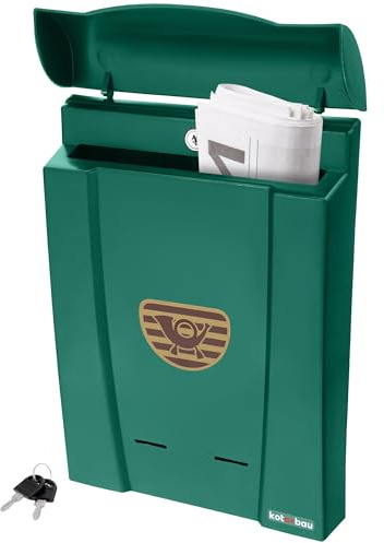KOTARBAU® Briefkasten Kunststoff PVC Briefkasten Grün 40x28 cm Briefkasten wetterfest mit Schlüssel Briefkasten ohne Zeitungsfach Briefkasten groß Briefkästen