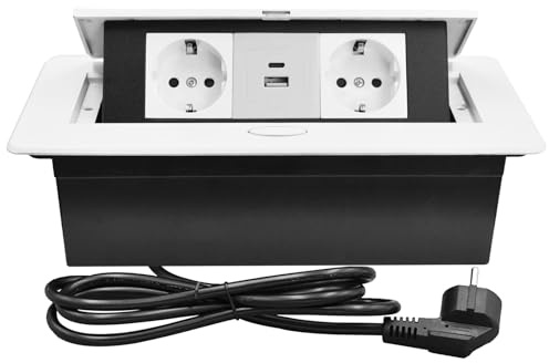 CHENGPI Multiprise encastrée avec 2 prises encastrées - Prise escamotable avec USB + type C PD18W - Multiprise peu encombrante pour cuisine, bureau et plan de travail