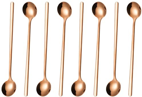 Valicaer Latte Spoons,8Pcs Long Handle Teaspoons Stainless Steel Tea Spoons Sundae Spoons for Latte Coffee,Tee Desert,Mixing Ice Cream Stirring Spoon Cocktail Mixing Bar Spoons (Rose)