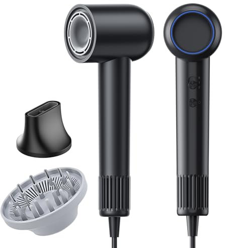 Asciugacapelli Ionico-500 Milioni di Ioni Negativi Anticrespo,Phon Capelli Professionale 150.000 RPM Motore Ultra Veloce con Diffusore,4 Regolazioni Temperatura per Asciugatura Rapida