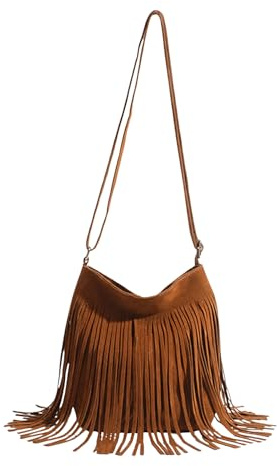 SweatyRocks Women's Fringe Western Crossbody Bags Tassel Hobo Shoulder Purses Brown One Size