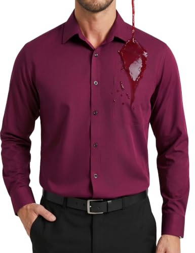 Enlision Camisa Burdeos Hombre Manga Larga Antimanchas Elástica Sin Plancha Regular Fit Formal Camisas de Vestir Hombres Algodón con Bolsillo para Boda Negocios XL