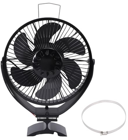 Generic Vedspisfläkt, Värmedriven Spiselventilator I Aluminiumlegering med Skyddskåpa, 360 Graders Justeringsvinkel, Låg Förbrukning, Stående, Väggmonterad Spisstillbehör