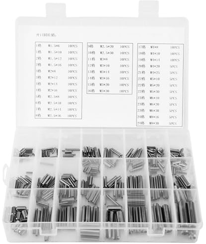 280Pcs Perni tensione della molla acciaio inossidabile, set di elementi fissaggio M1.5 M2 M2.5 M3 M4 M5 M6 M8 con scatola immagazzinaggio per riparazione macchinari fai da te